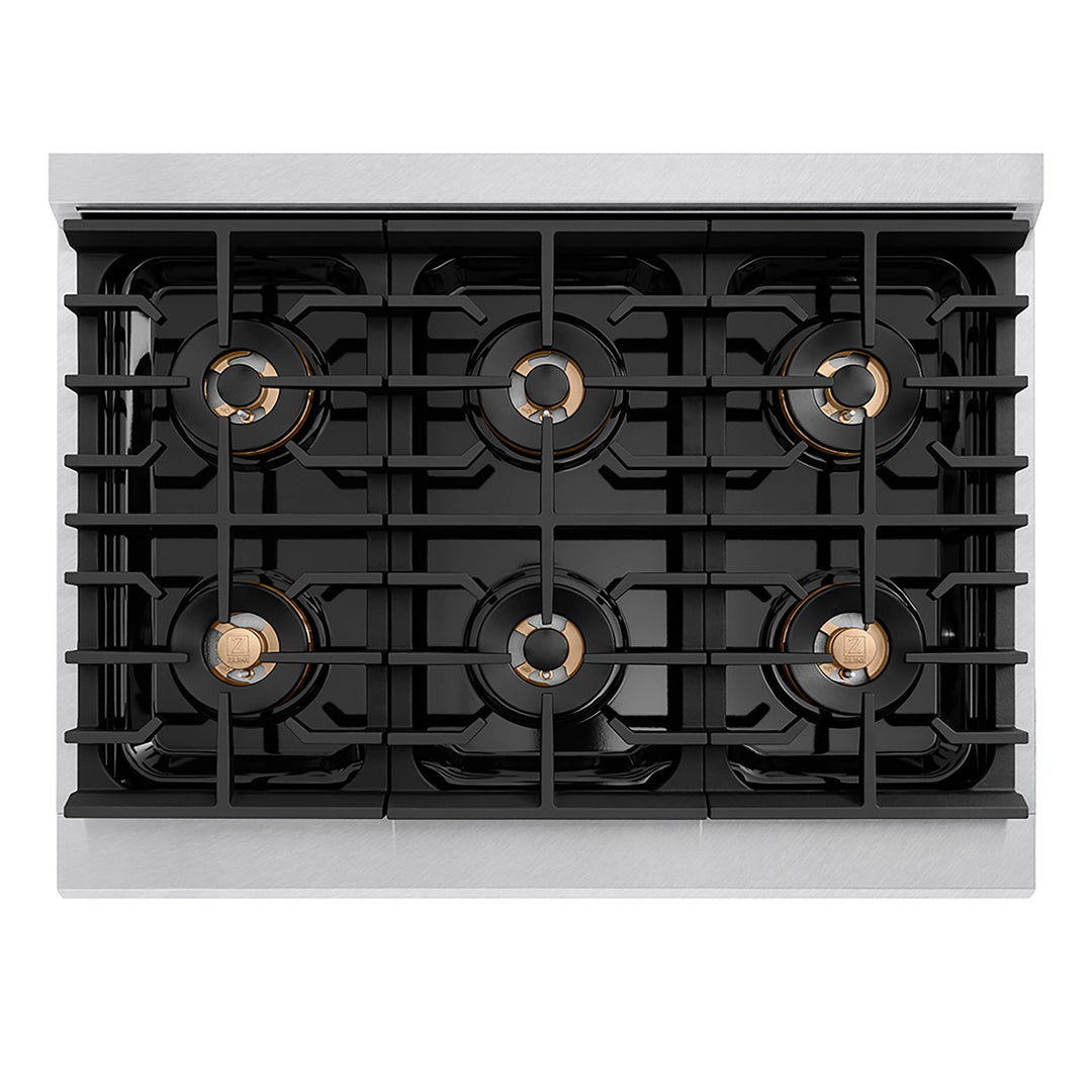 ZLINE 36 in. 5.2 cu. ft. Paramount Dual Fuel Range with 6 Burner DuoProâ„¢ Cooktop and Electric Convection Oven in Satin Stainless Steel with Black Matte Door (PSDRS-BLM-36)