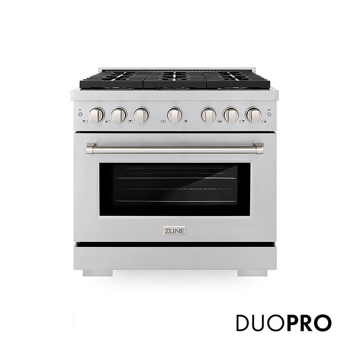ZLINE 36 in. 5.2 cu. ft. Paramount Dual Fuel Range with 6 Burner DuoProâ„¢ Cooktop and Electric Convection Oven in Stainless Steel (PSDR36)