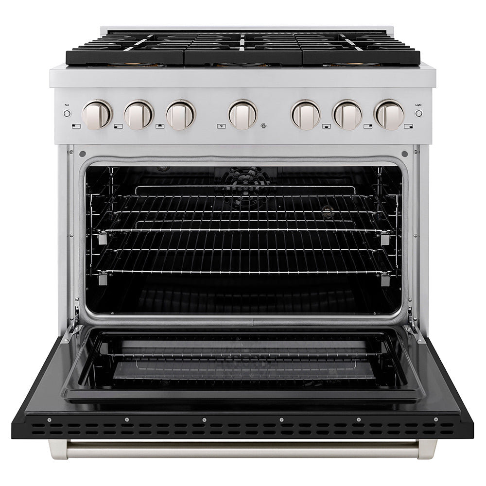 ZLINE 36 in. 5.2 cu. ft. Paramount Dual Fuel Range with 6 Burner DuoProâ„¢ Cooktop and Electric Convection Oven with Black Matte Door (PSDR-BLM-36)