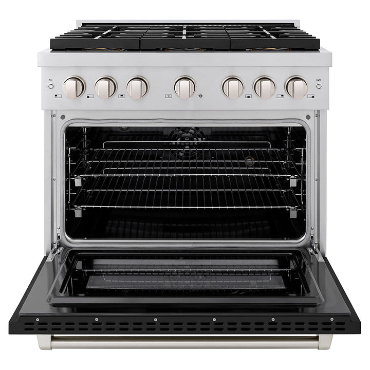 ZLINE 36 in. 5.2 cu. ft. Paramount Dual Fuel Range with 6 Burner DuoProâ„¢ Cooktop and Electric Convection Oven with Black Matte Door (PSDR-BLM-36)