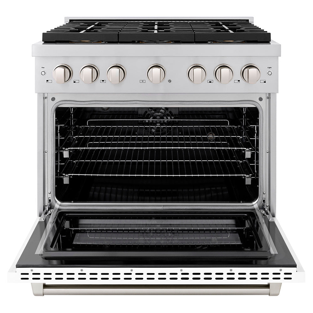 ZLINE 36 in. 5.2 cu. ft. Paramount Dual Fuel Range with 6 Burner DuoProâ„¢ Cooktop and Electric Convection Oven with White Matte Door (PSDR-WM-36)