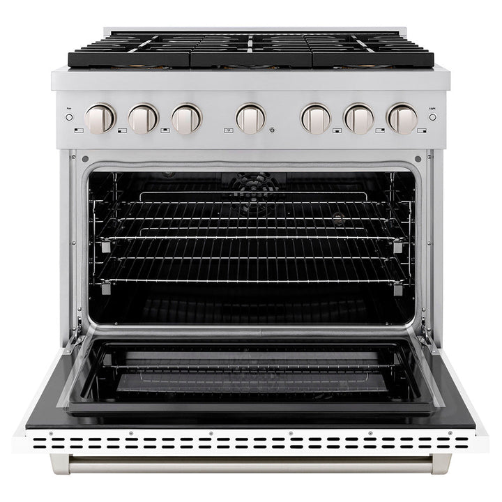 ZLINE 36 in. 5.2 cu. ft. Paramount Dual Fuel Range with 6 Burner DuoProâ„¢ Cooktop and Electric Convection Oven with White Matte Door (PSDR-WM-36)