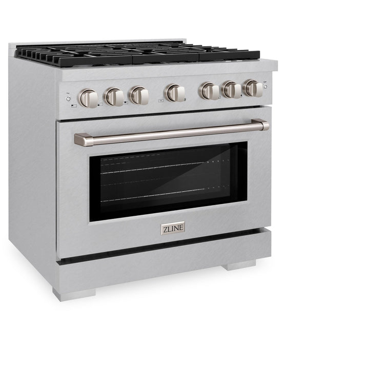 ZLINE 36 in. 5.2 cu. ft. Paramount Dual Fuel Range with Gas Cooktop and Electric Convection Oven in Satin Stainless Steel with 6 Brass Burners (SDRS-BR-36)
