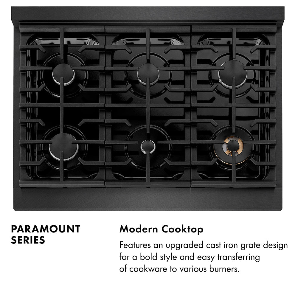 ZLINE 36 in. 5.2 cu. ft. Paramount Gas Range with 6 Burner Cooktop and Convection Gas Oven in Black Satin Stainless Steel (SGRBS-36)