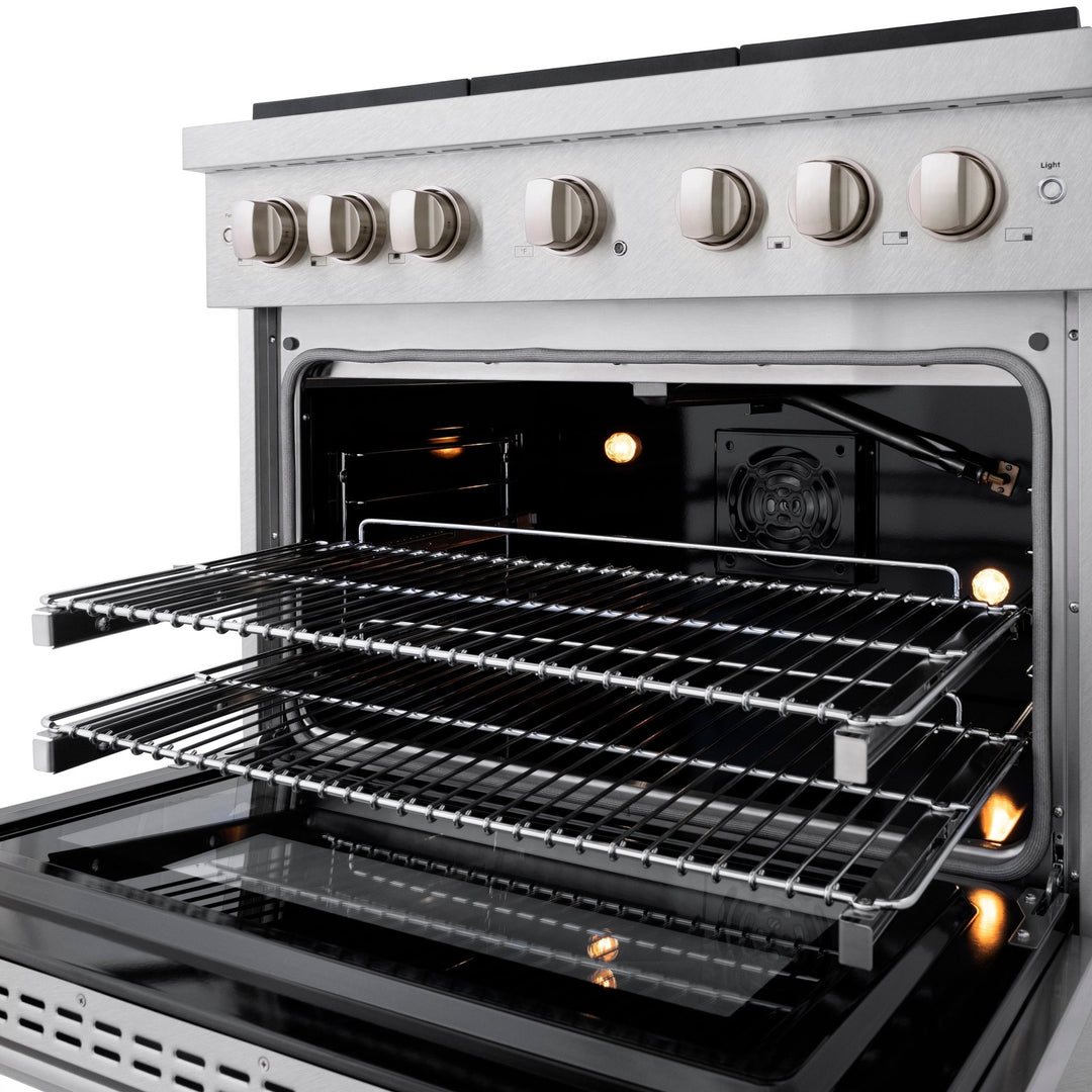 ZLINE 36 in. 5.2 cu. ft. Paramount Gas Range with 6 burner Cooktop and Convection Gas Oven in Satin Stainless Steel (SGRS-36)