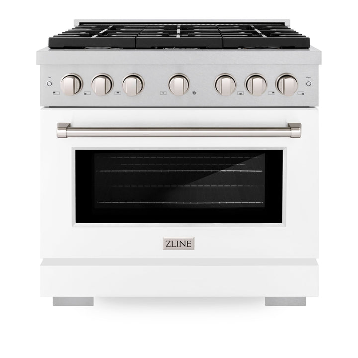 ZLINE 36 in. 5.2 cu. ft. Paramount Gas Range with 6 Burner Cooktop and Convection Gas Oven in Satin Stainless Steel with White Matte Door (SGRS-WM-36)