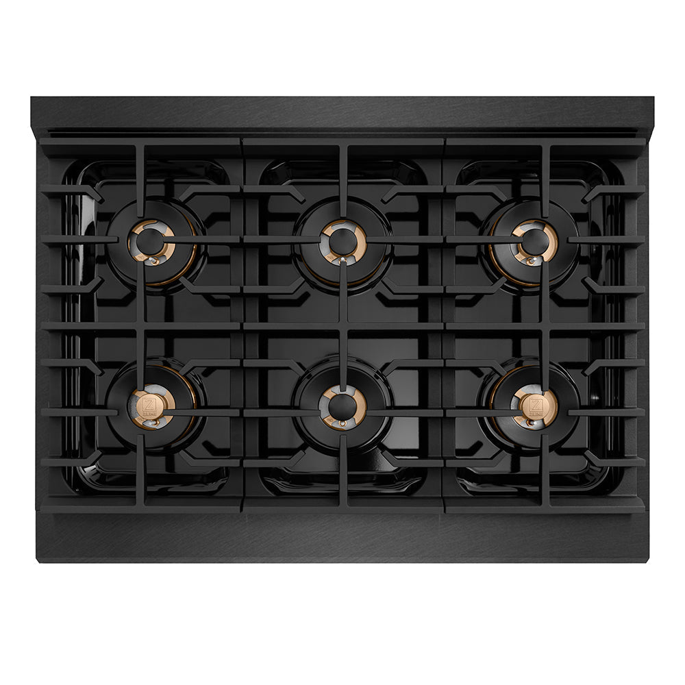 ZLINE 36 in. 5.2 cu. ft. Paramount Gas Range with 6 Burner DuoProâ„¢ Cooktop and Convection Gas Oven in Black Satin Stainless Steel (PSGRBS-36)