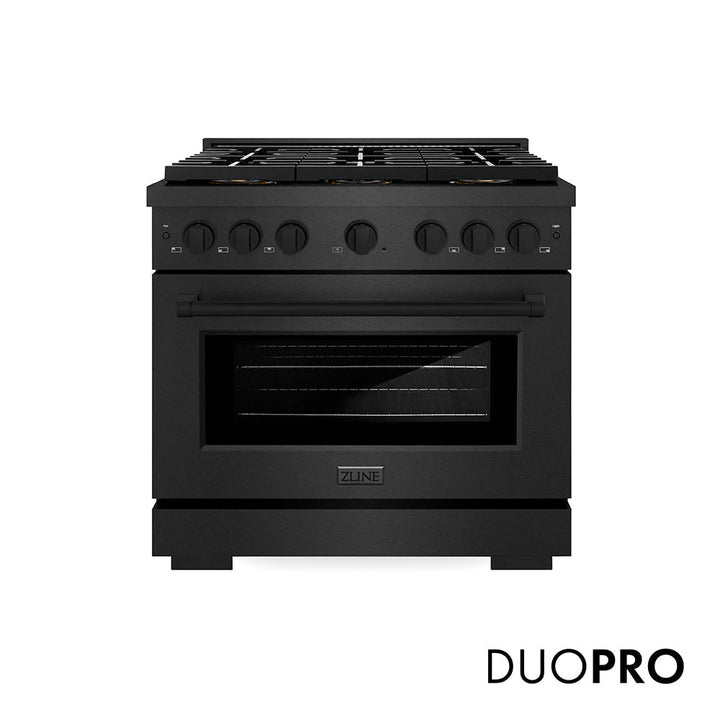 ZLINE 36 in. 5.2 cu. ft. Paramount Gas Range with 6 Burner DuoProâ„¢ Cooktop and Convection Gas Oven in Black Satin Stainless Steel (PSGRBS-36)