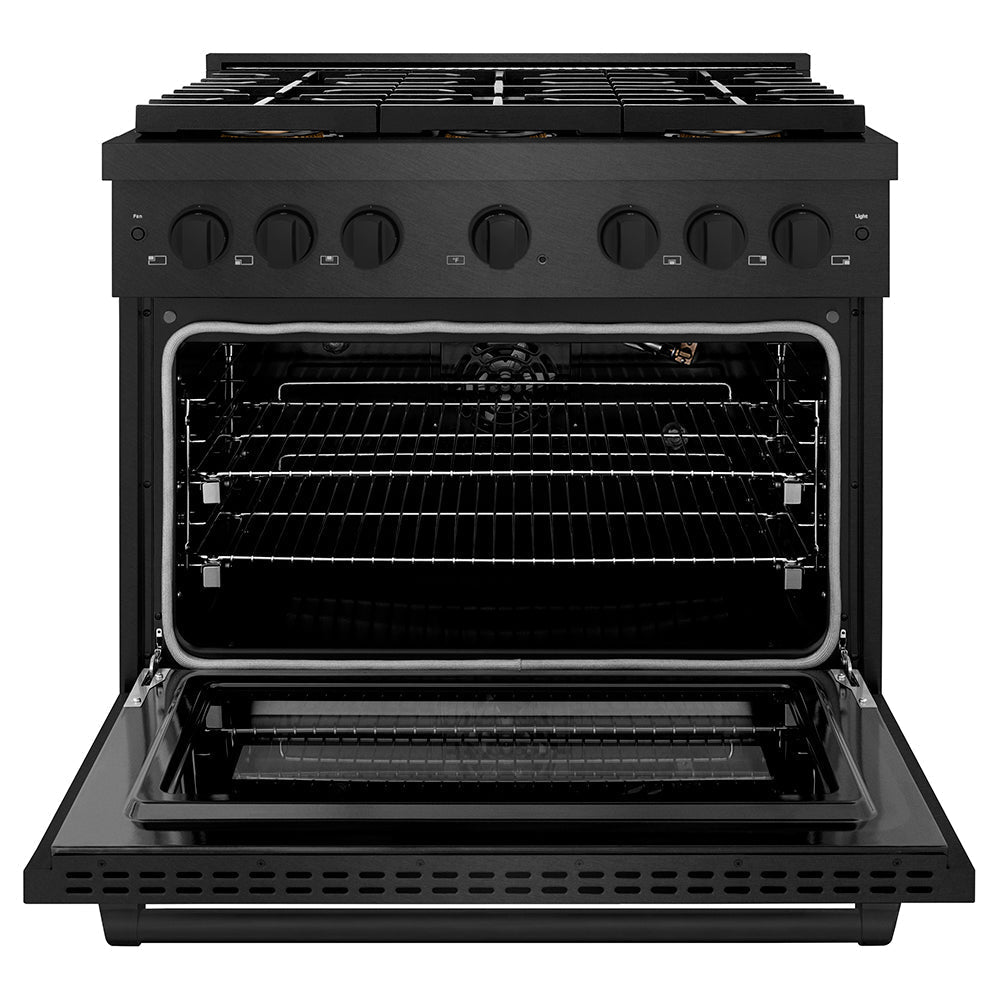 ZLINE 36 in. 5.2 cu. ft. Paramount Gas Range with 6 Burner DuoProâ„¢ Cooktop and Convection Gas Oven in Black Satin Stainless Steel (PSGRBS-36)
