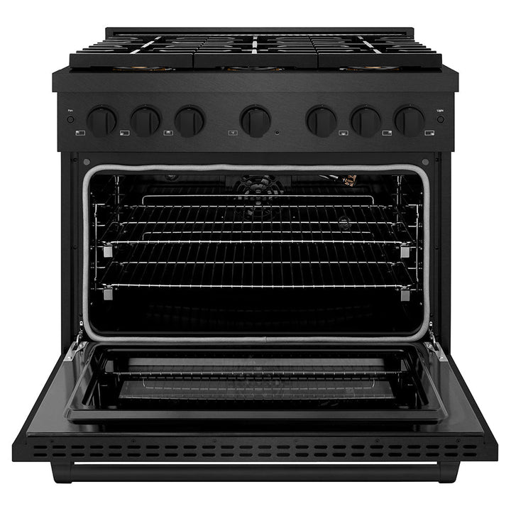ZLINE 36 in. 5.2 cu. ft. Paramount Gas Range with 6 Burner DuoProâ„¢ Cooktop and Convection Gas Oven in Black Satin Stainless Steel (PSGRBS-36)