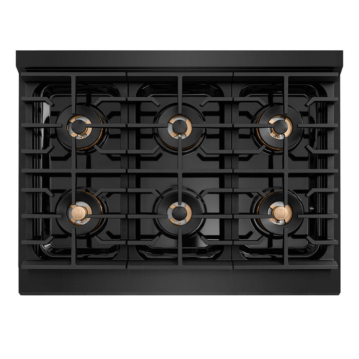 ZLINE 36 in. 5.2 cu. ft. Paramount Gas Range with 6 Burner DuoProâ„¢ Cooktop and Convection Gas Oven in Black Stainless Steel (PSGRB-36)