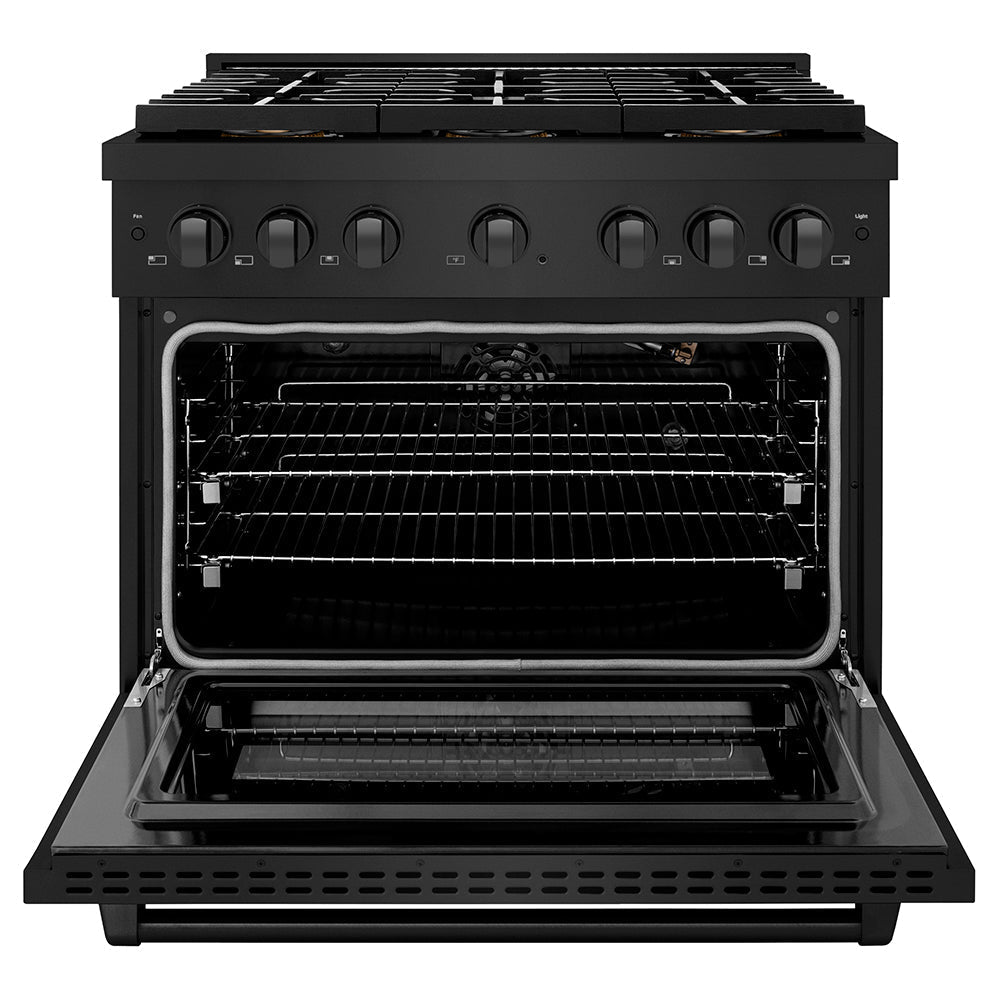 ZLINE 36 in. 5.2 cu. ft. Paramount Gas Range with 6 Burner DuoProâ„¢ Cooktop and Convection Gas Oven in Black Stainless Steel (PSGRB-36)