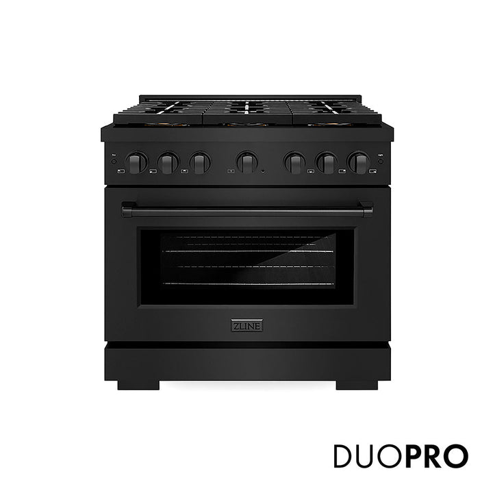 ZLINE 36 in. 5.2 cu. ft. Paramount Gas Range with 6 Burner DuoProâ„¢ Cooktop and Convection Gas Oven in Black Stainless Steel (PSGRB-36)