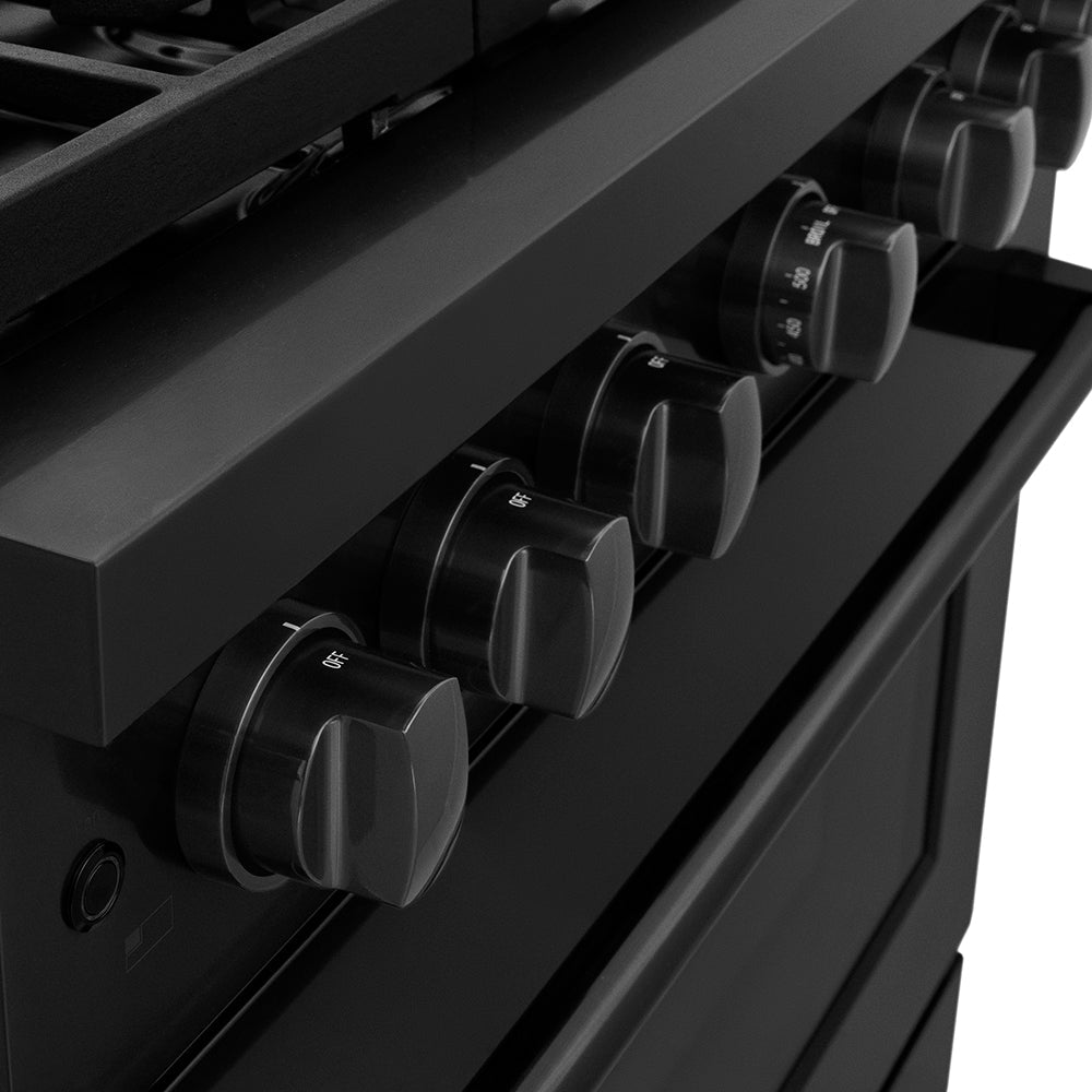 ZLINE 36 in. 5.2 cu. ft. Paramount Gas Range with 6 Burner DuoProâ„¢ Cooktop and Convection Gas Oven in Black Stainless Steel (PSGRB-36)