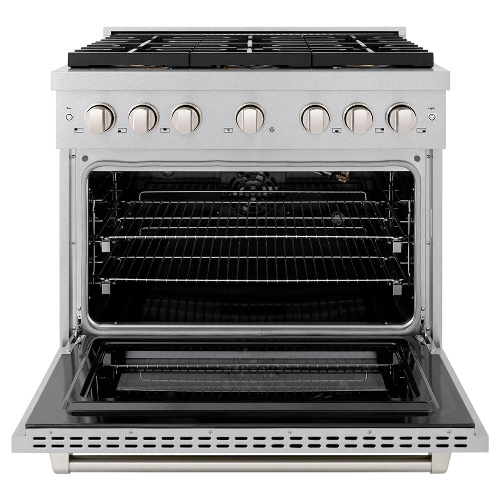 ZLINE 36 in. 5.2 cu. ft. Paramount Gas Range with 6 Burner DuoProâ„¢ Cooktop and Convection Gas Oven in Satin Stainless Steel (PSGRS-36)