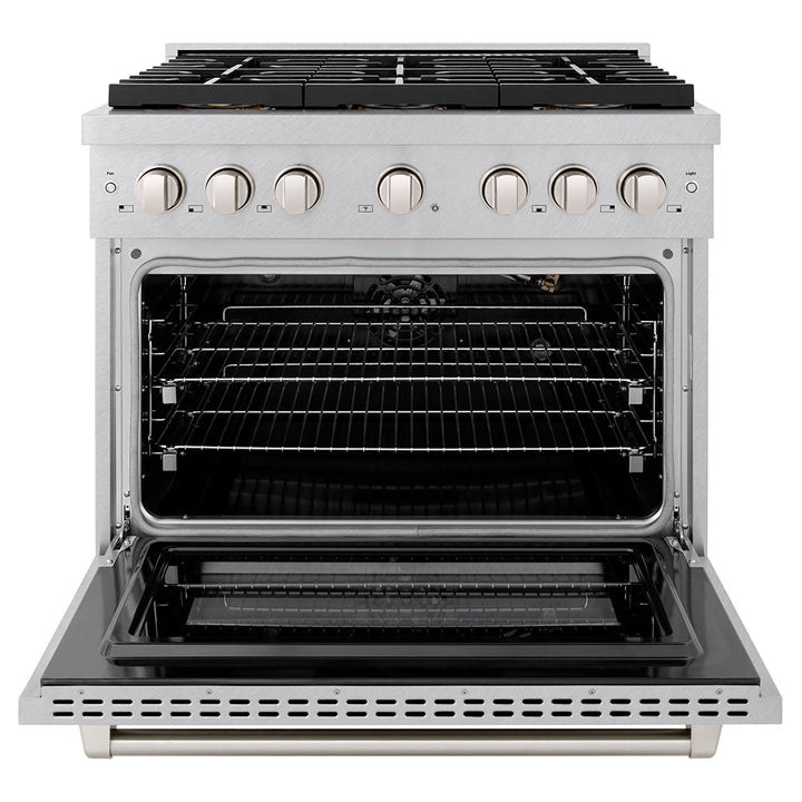 ZLINE 36 in. 5.2 cu. ft. Paramount Gas Range with 6 Burner DuoProâ„¢ Cooktop and Convection Gas Oven in Satin Stainless Steel (PSGRS-36)