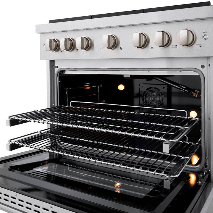 ZLINE 36 in. 5.2 cu. ft. Paramount Gas Range with 6 Burner DuoProâ„¢ Cooktop and Convection Gas Oven in Satin Stainless Steel (PSGRS-36)