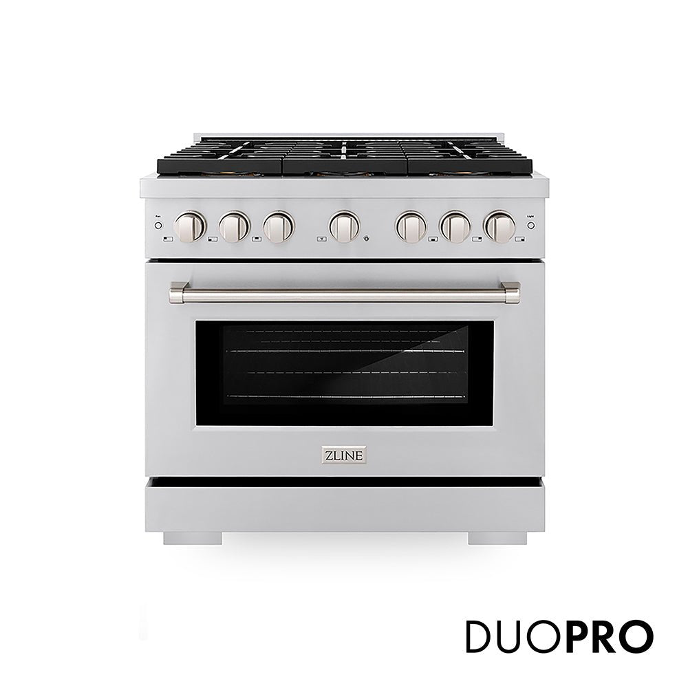 ZLINE 36 in. 5.2 cu. ft. Paramount Gas Range with 6 Burner DuoProâ„¢ Cooktop and Convection Gas Oven in Stainless Steel (PSGR36)