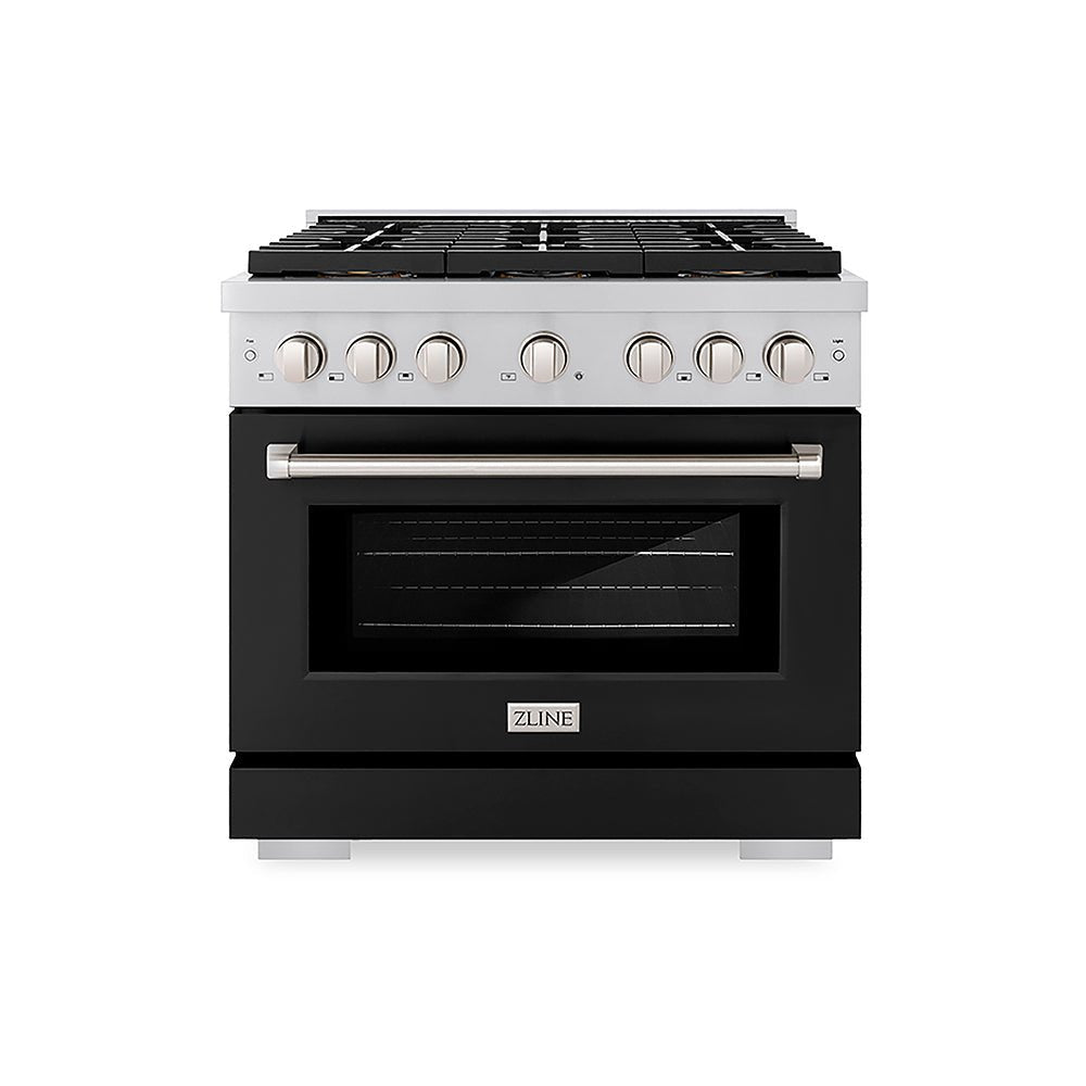 ZLINE 36 in. 5.2 cu. ft. Paramount Gas Range with 6 Burner DuoProâ„¢ Cooktop and Convection Gas Oven with Black Matte Door (PSGR-BLM-36)