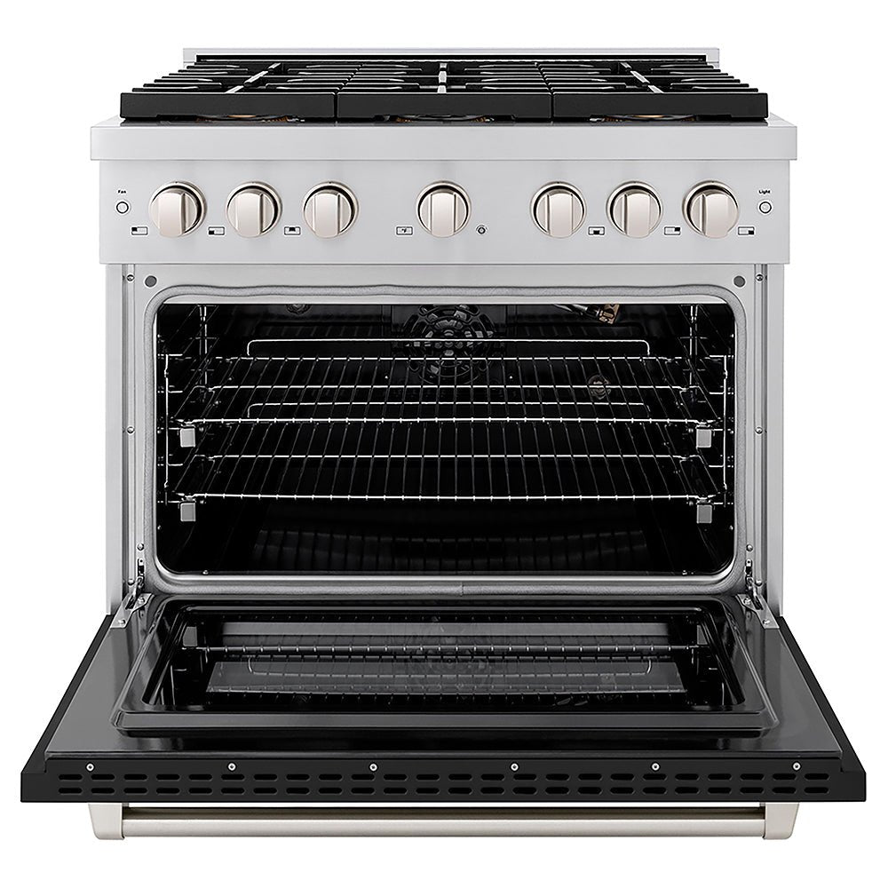 ZLINE 36 in. 5.2 cu. ft. Paramount Gas Range with 6 Burner DuoProâ„¢ Cooktop and Convection Gas Oven with Black Matte Door (PSGR-BLM-36)