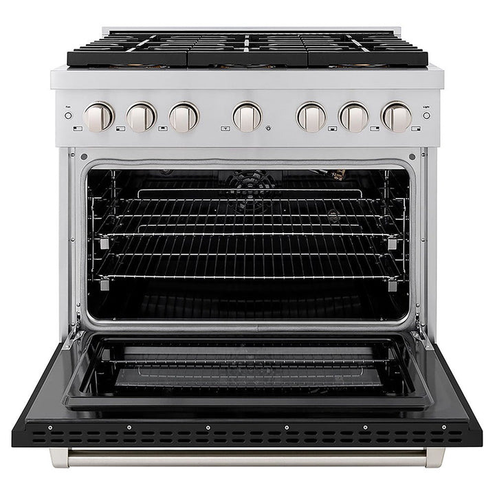 ZLINE 36 in. 5.2 cu. ft. Paramount Gas Range with 6 Burner DuoProâ„¢ Cooktop and Convection Gas Oven with Black Matte Door (PSGR-BLM-36)