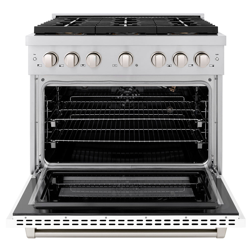 ZLINE 36 in. 5.2 cu. ft. Paramount Gas Range with 6 Burner DuoProâ„¢ Cooktop and Convection Gas Oven with White Matte Door (PSGR-WM-36)