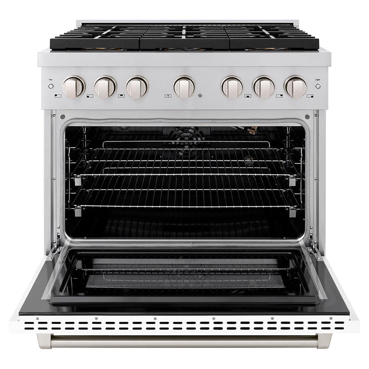 ZLINE 36 in. 5.2 cu. ft. Paramount Gas Range with 6 Burner DuoProâ„¢ Cooktop and Convection Gas Oven with White Matte Door (PSGR-WM-36)
