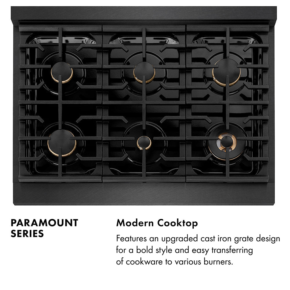 ZLINE 36 in. 5.2 cu. ft. Paramount Gas Range with Convection Gas Oven in Black Satin Stainless Steel with 6 Brass Burners (SGRBS-BR-36)