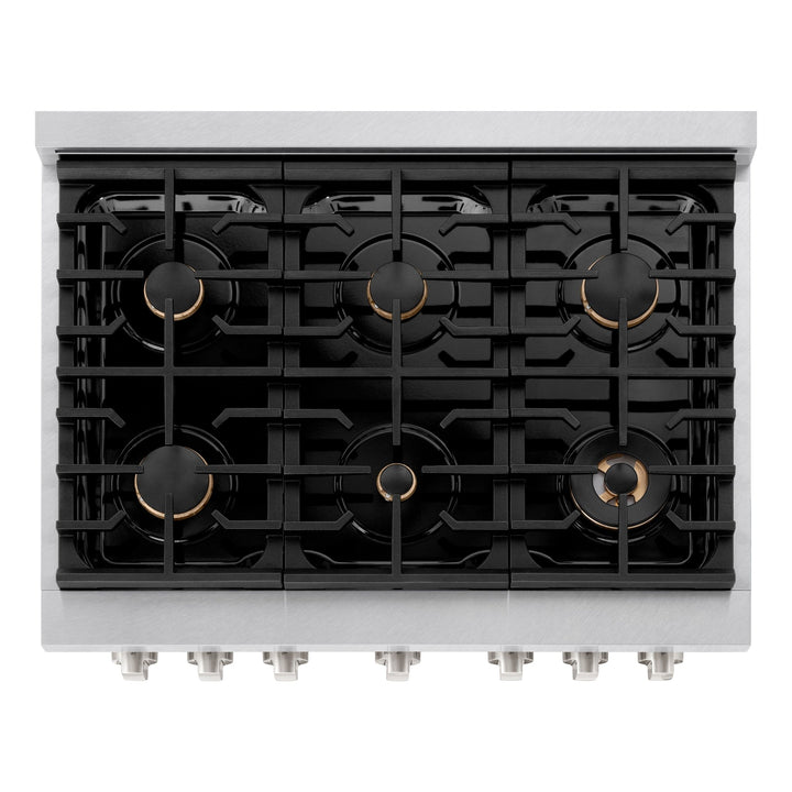 ZLINE 36 in. 5.2 cu. ft. Paramount Gas Range with Convection Gas Oven in Satin Stainless Steel with 6 Brass Burners (SGRS-BR-36)