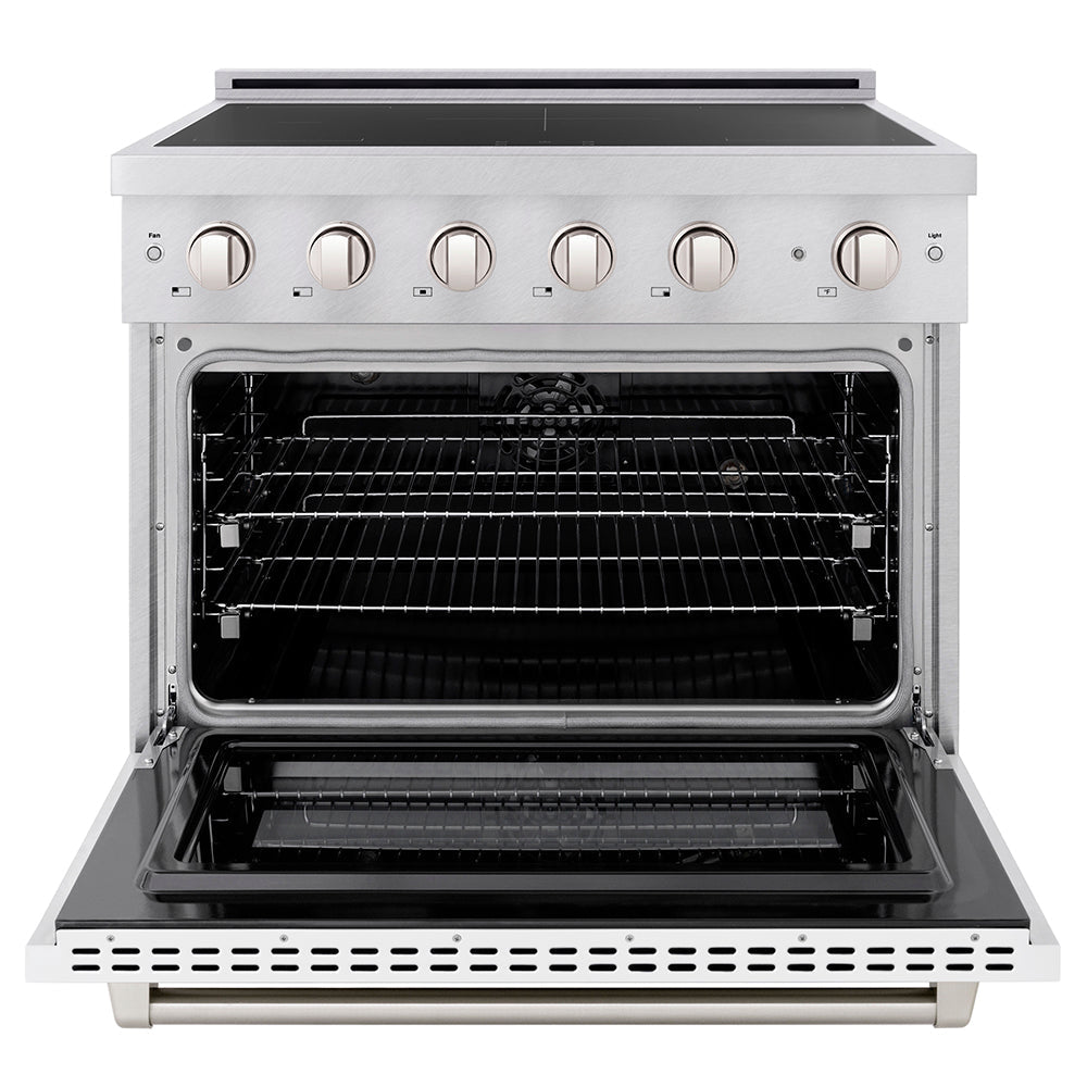 ZLINE 36 in. 5.2 cu. ft. Paramount Induction Range with 5 Element Cooktop and Electric Convection Oven in Satin Stainless Steel with White Matte Door (SINRS-WM-36)