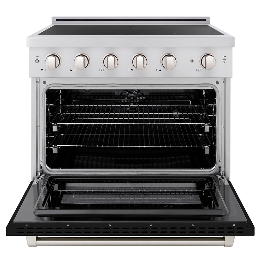 ZLINE 36 in. 5.2 cu. ft. Paramount Induction Range with 5 Element Cooktop and Electric Convection Oven in Stainless Steel with Black Matte Door (SINR-BLM-36)