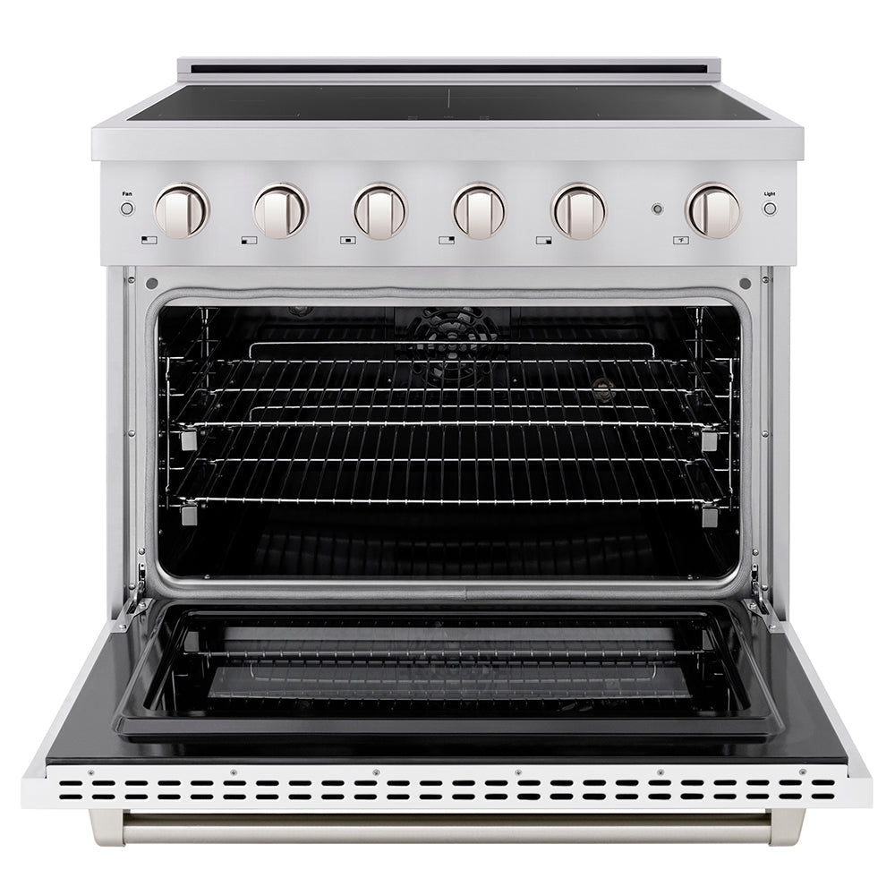 ZLINE 36 in. 5.2 cu. ft. Paramount Induction Range with 5 Element Cooktop and Electric Convection Oven in Stainless Steel with White Matte Door (SINR-WM-36)