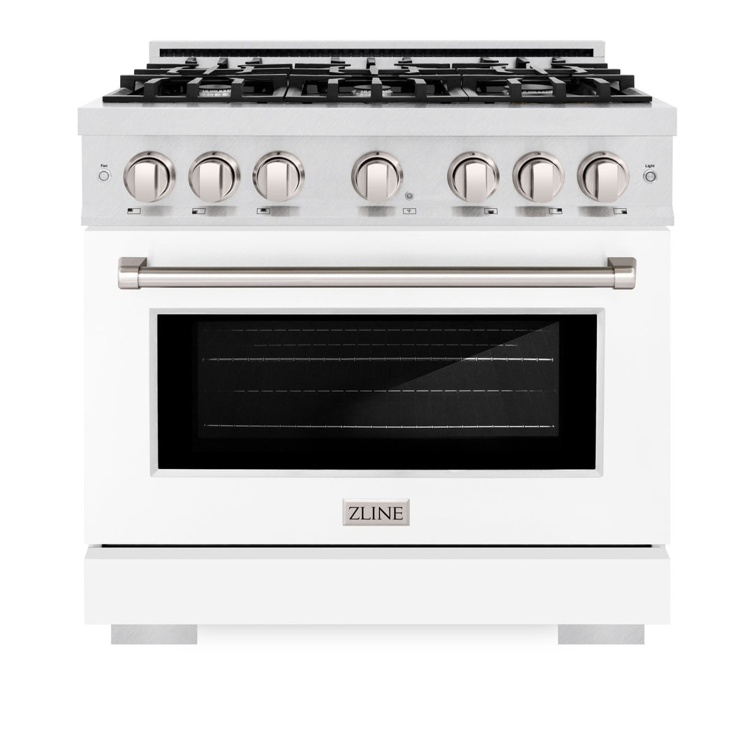 ZLINE 36 in. 5.2 cu. ft. Select Dual Fuel Range with 6 Burner Gas Cooktop and Electric Convection Oven in Satin Stainless Steel with White Matte Door (HDRS-WM-36)