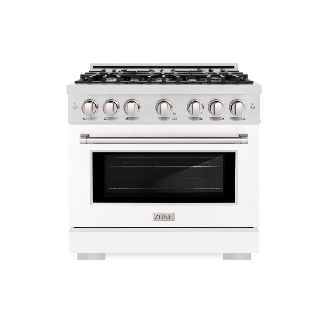 ZLINE 36 in. 5.2 cu. ft. Select Dual Fuel Range with 6 Burner Gas Cooktop and Electric Convection Oven in Satin Stainless Steel with White Matte Door (HDRS-WM-36)