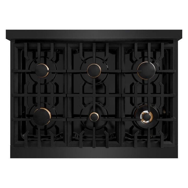 ZLINE 36 in. 5.2 cu. ft. Select Dual Fuel Range with Gas Cooktop and Electric Convection Oven in Black Stainless Steel with 6 Brass Burners (HDRB-BR-36)