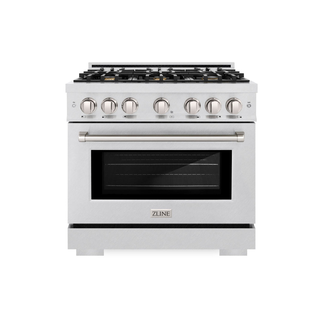 ZLINE 36 in. 5.2 cu. ft. Select Dual Fuel Range with Gas Cooktop and Electric Convection Oven in Satin Stainless Steel with 6 Brass Burners (HDRS-BR-36)