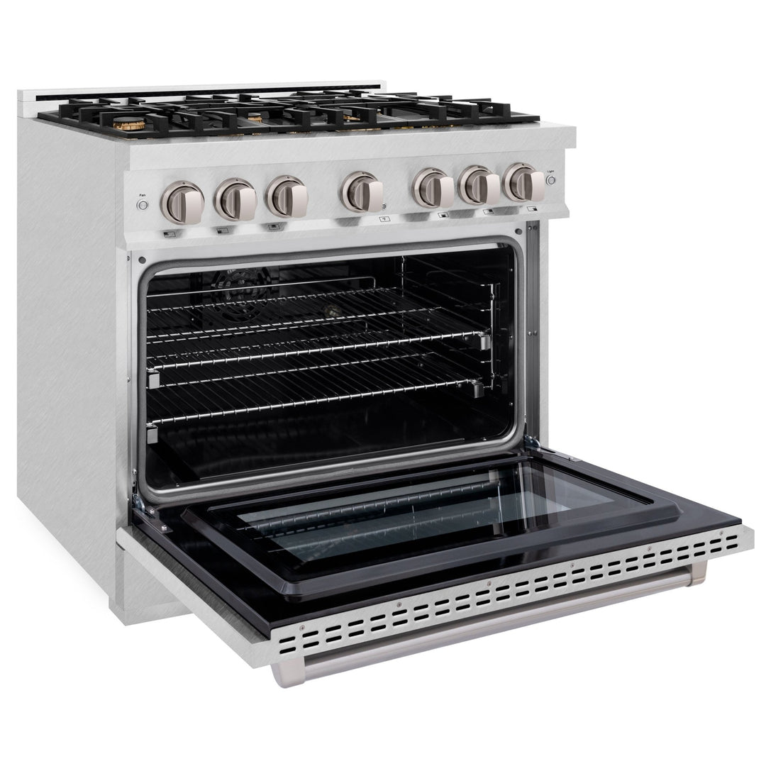 ZLINE 36 in. 5.2 cu. ft. Select Dual Fuel Range with Gas Cooktop and Electric Convection Oven in Satin Stainless Steel with 6 Brass Burners (HDRS-BR-36)