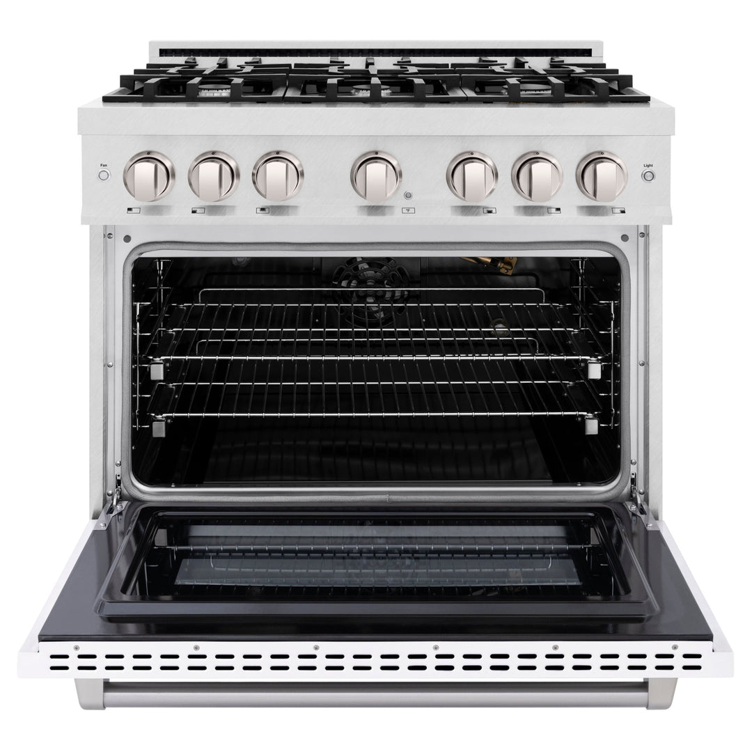 ZLINE 36 in. 5.2 cu. ft. Select Gas Range with 6 Burner Cooktop and Convection Gas Oven in Satin Stainless Steel with White Matte Door (HGRS-WM-36)