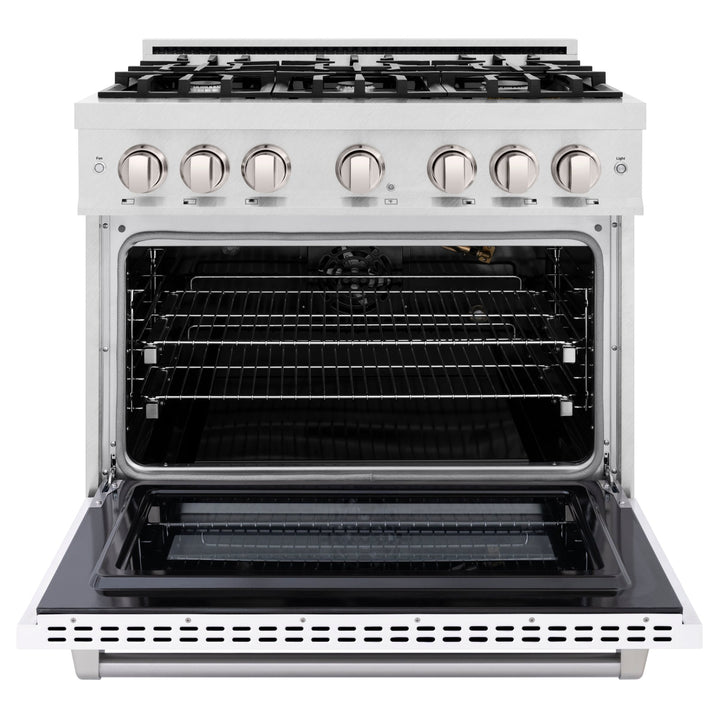 ZLINE 36 in. 5.2 cu. ft. Select Gas Range with 6 Burner Cooktop and Convection Gas Oven in Satin Stainless Steel with White Matte Door (HGRS-WM-36)