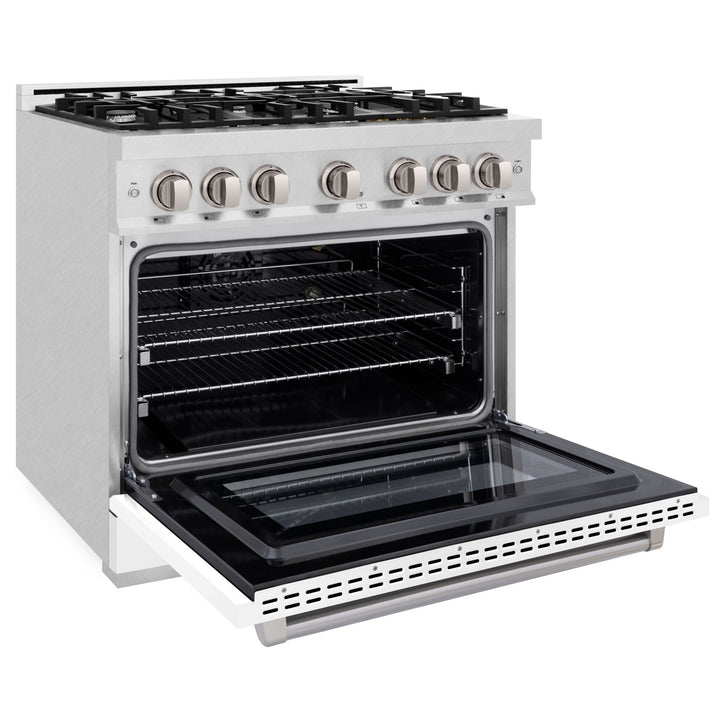 ZLINE 36 in. 5.2 cu. ft. Select Gas Range with 6 Burner Cooktop and Convection Gas Oven in Satin Stainless Steel with White Matte Door (HGRS-WM-36)