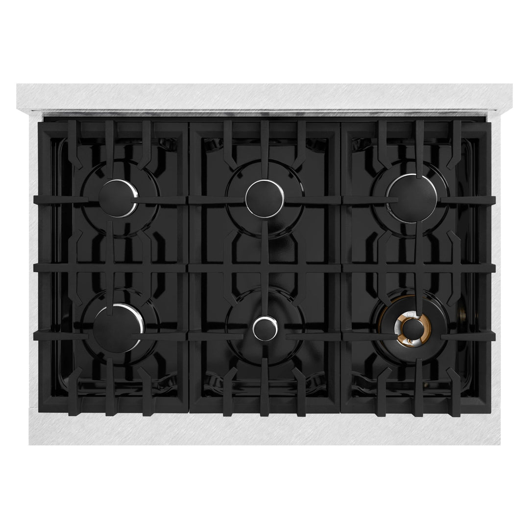 ZLINE 36 in. 5.2 cu. ft. Select Gas Range with 6 Burner Cooktop and Convection Gas Oven in Satin Stainless Steel with White Matte Door (HGRS-WM-36)