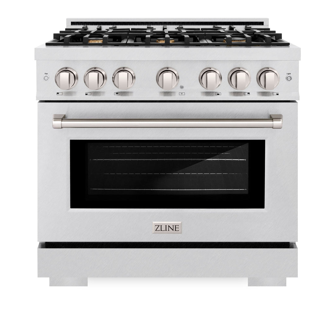 ZLINE 36 in. 5.2 cu. ft. Select Gas Range with Convection Gas Oven in Satin Stainless Steel with 6 Brass Burners (HGRS-BR-36)
