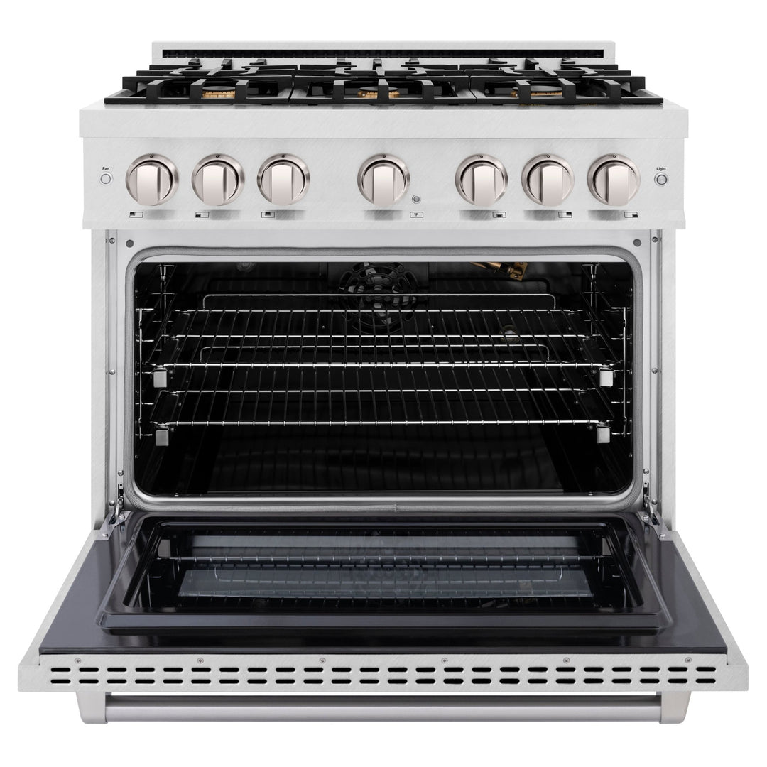 ZLINE 36 in. 5.2 cu. ft. Select Gas Range with Convection Gas Oven in Satin Stainless Steel with 6 Brass Burners (HGRS-BR-36)