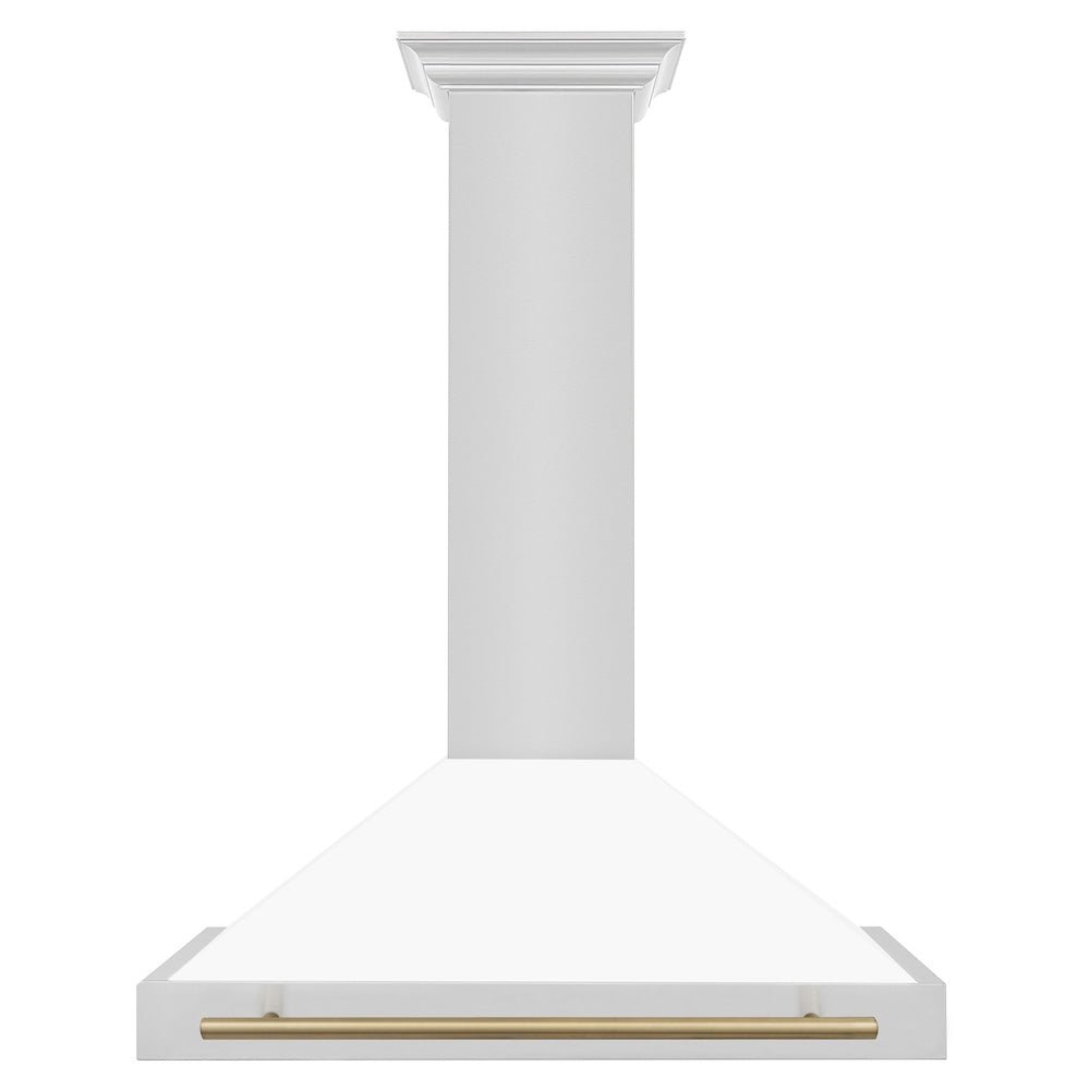 ZLINE 36 in. Autograph Edition Convertible Stainless Steel Range Hood with White Matte Shell and Champagne Bronze Accents (KB4STZ-WM36-CB)