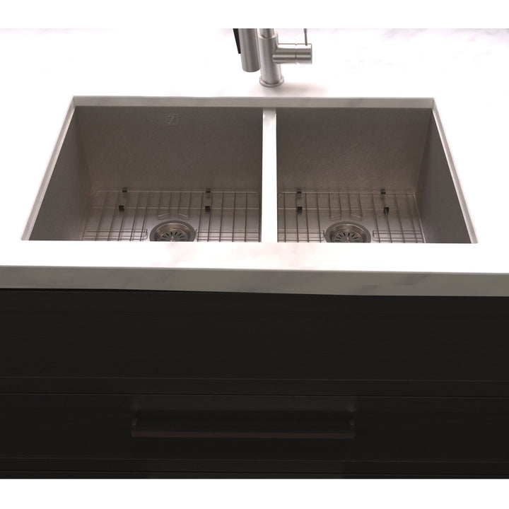 ZLINE 36 in. Chamonix Undermount Double Bowl Satin Stainless Steel Kitchen Sink with Bottom Grid (SR60D-36S)