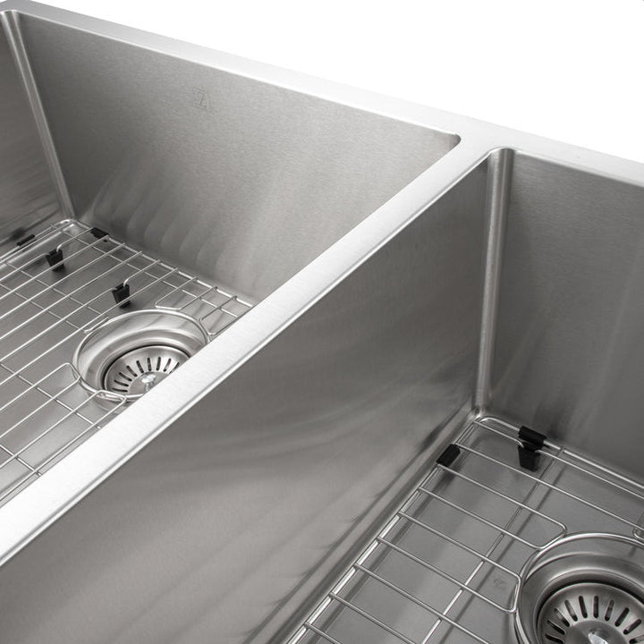 ZLINE 36 in. Chamonix Undermount Double Bowl Stainless Steel Kitchen Sink with Bottom Grid (SR60D-36)