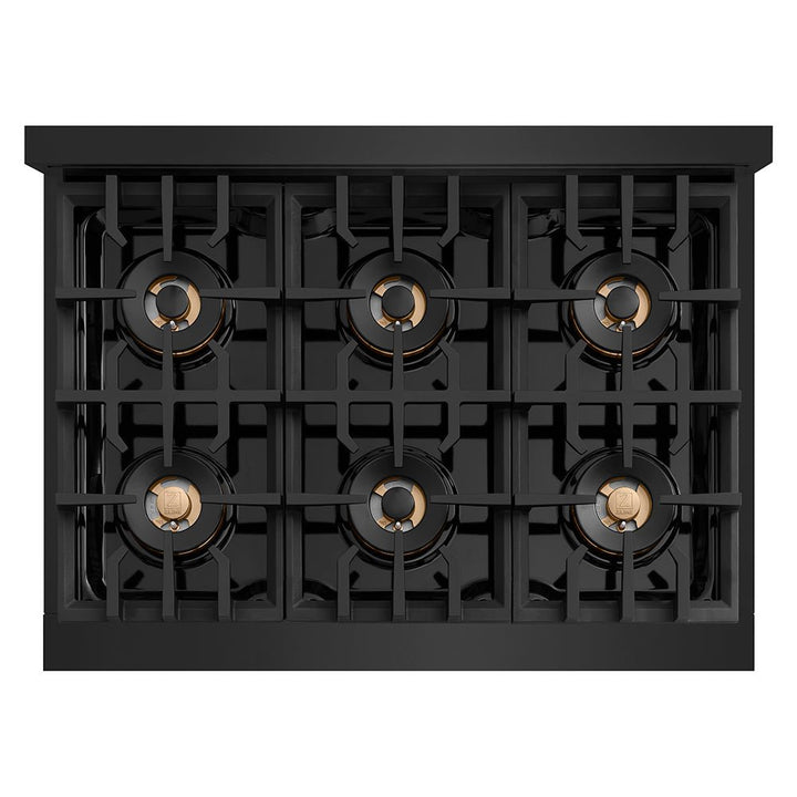 ZLINE 36 in. Classic Gas Rangetop with 6 Burner DuoProâ„¢ Cooktop in Black Stainless Steel (PCRTB-36)