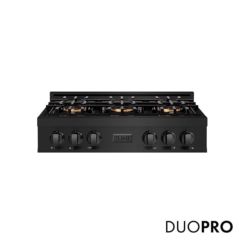 ZLINE 36 in. Classic Gas Rangetop with 6 Burner DuoProâ„¢ Cooktop in Black Stainless Steel (PCRTB-36)