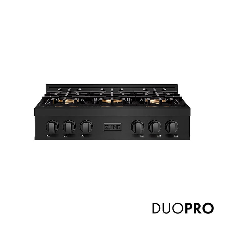 ZLINE 36 in. Classic Gas Rangetop with 6 Burner DuoProâ„¢ Cooktop in Black Stainless Steel (PCRTB-36)