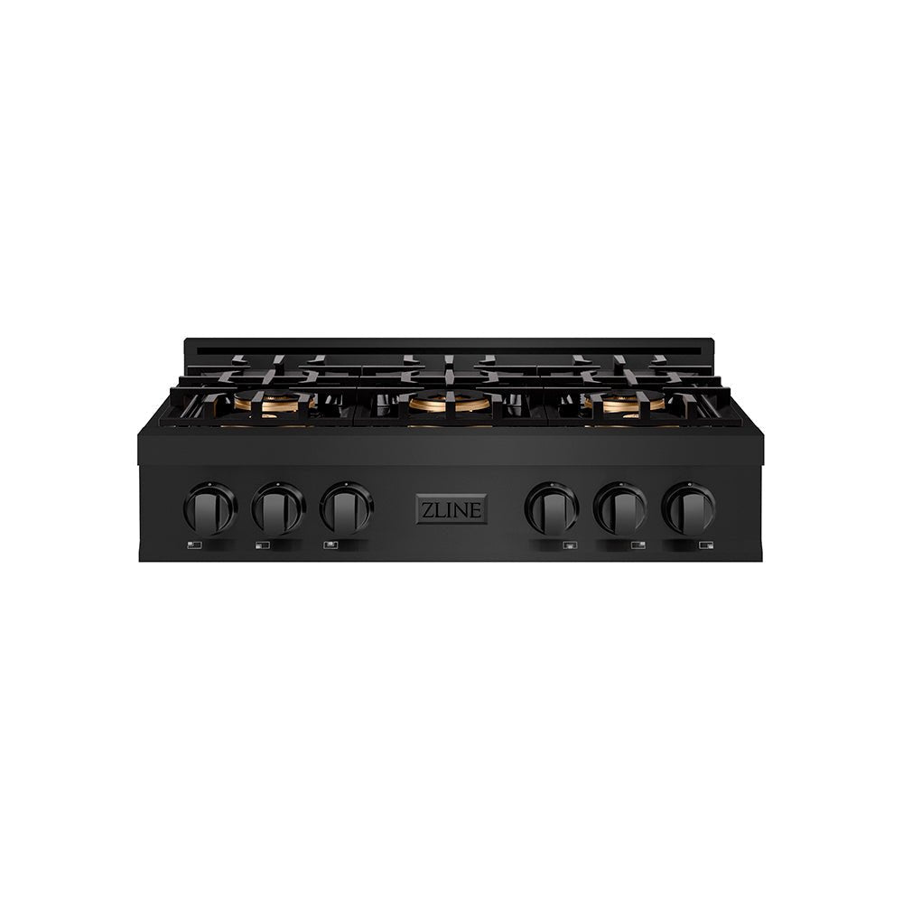 ZLINE 36 in. Classic Gas Rangetop with 6 Burner DuoProâ„¢ Cooktop in Black Stainless Steel (PCRTB-36)